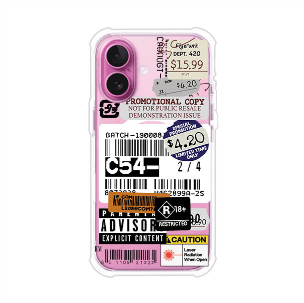 Funda para iPhone con diseño urbano tipo collage de tickets, códigos de barras y etiquetas de advertencia. Ideal para quienes buscan un estilo alternativo y original. Diseño exclusivo de Remark MX