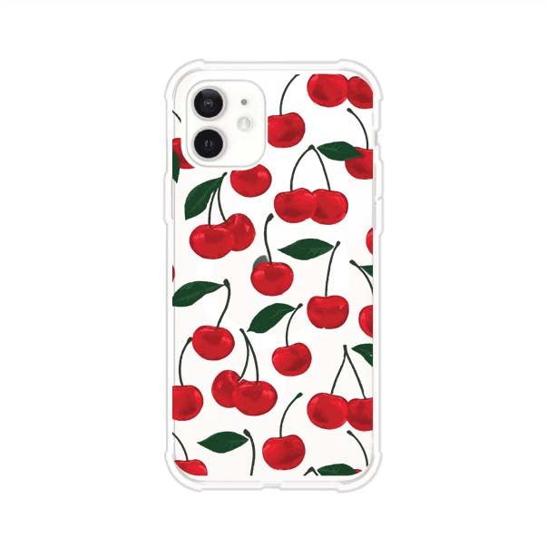 Funda personalizada para iPhone con diseño aesthetic de cerezas (cherries) rojas sobre fondo rosa, ideal para un estilo juvenil y divertido. Producto de Remark MX