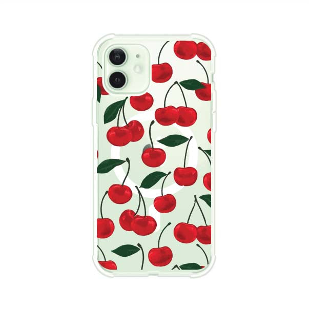 Funda personalizada para iPhone con diseño aesthetic de cerezas (cherries) rojas sobre fondo rosa, ideal para un estilo juvenil y divertido. Producto de Remark MX