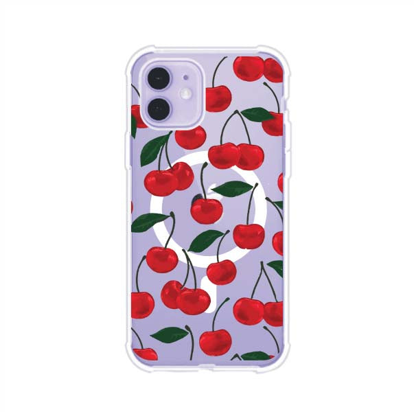 Funda personalizada para iPhone con diseño aesthetic de cerezas (cherries) rojas sobre fondo rosa, ideal para un estilo juvenil y divertido. Producto de Remark MX