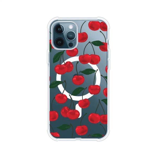 Funda personalizada para iPhone con diseño aesthetic de cerezas (cherries) rojas sobre fondo rosa, ideal para un estilo juvenil y divertido. Producto de Remark MX