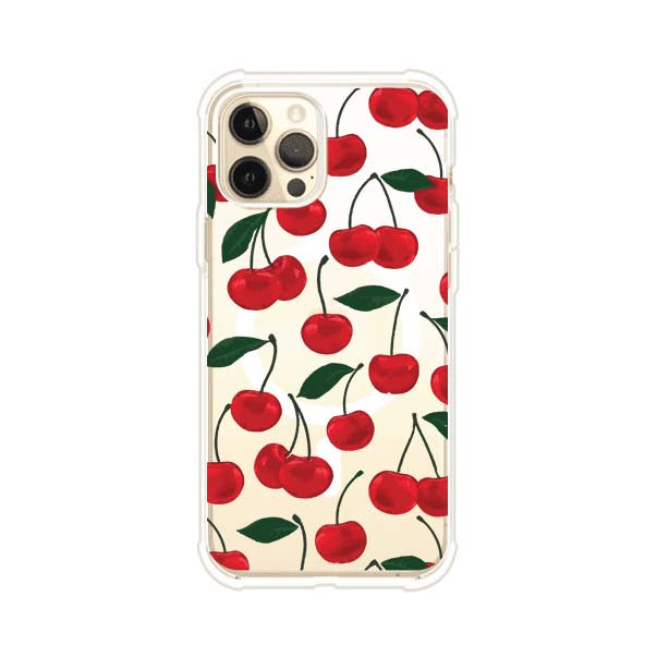 Funda personalizada para iPhone con diseño aesthetic de cerezas (cherries) rojas sobre fondo rosa, ideal para un estilo juvenil y divertido. Producto de Remark MX