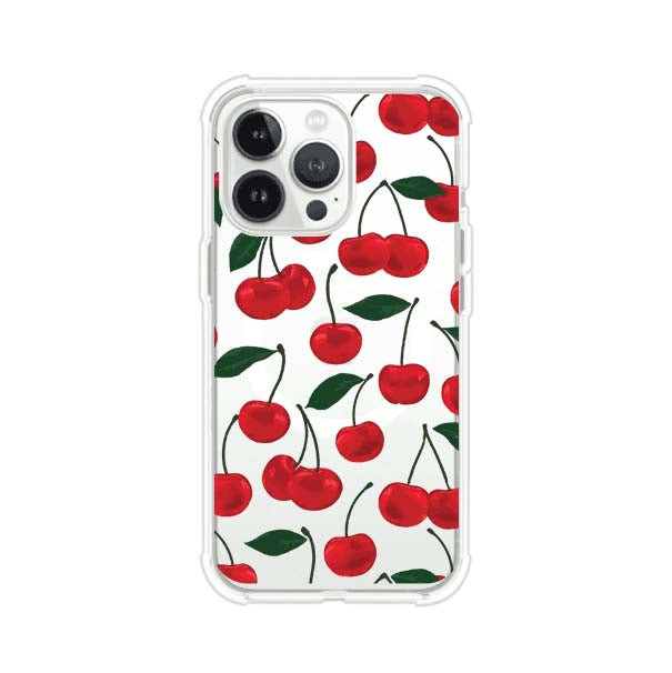 Funda personalizada para iPhone con diseño aesthetic de cerezas (cherries) rojas sobre fondo rosa, ideal para un estilo juvenil y divertido. Producto de Remark MX