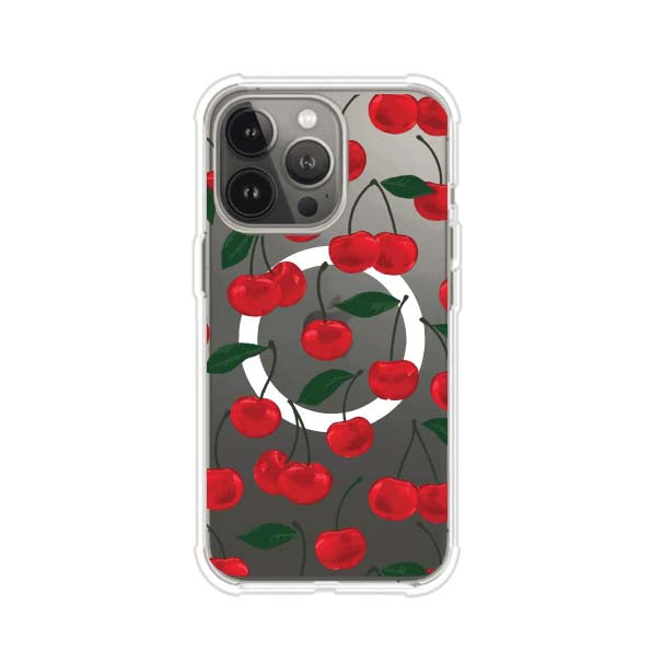 Funda personalizada para iPhone con diseño aesthetic de cerezas (cherries) rojas sobre fondo rosa, ideal para un estilo juvenil y divertido. Producto de Remark MX