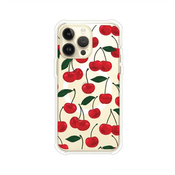 Funda personalizada para iPhone con diseño aesthetic de cerezas (cherries) rojas sobre fondo rosa, ideal para un estilo juvenil y divertido. Producto de Remark MX