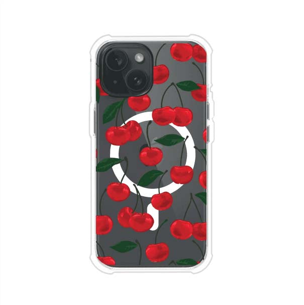Funda personalizada para iPhone con diseño aesthetic de cerezas (cherries) rojas sobre fondo rosa, ideal para un estilo juvenil y divertido. Producto de Remark MX
