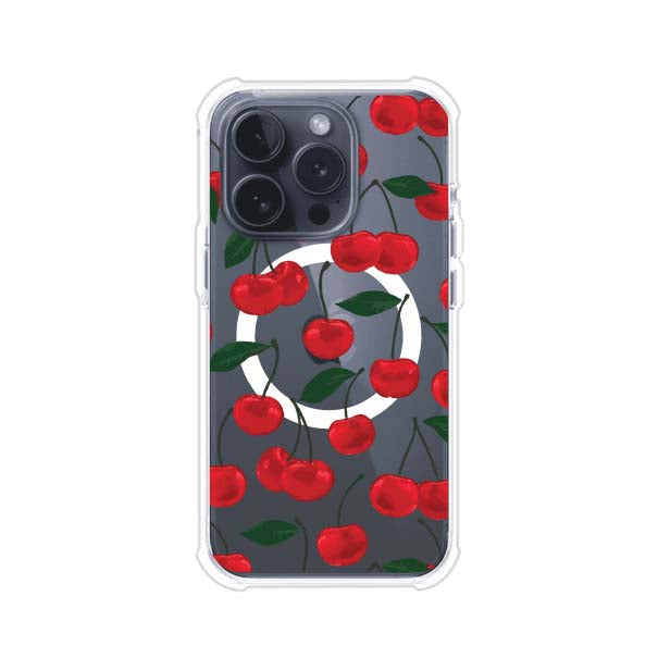 Funda personalizada para iPhone con diseño aesthetic de cerezas (cherries) rojas sobre fondo rosa, ideal para un estilo juvenil y divertido. Producto de Remark MX