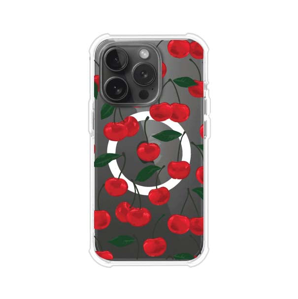 Funda personalizada para iPhone con diseño aesthetic de cerezas (cherries) rojas sobre fondo rosa, ideal para un estilo juvenil y divertido. Producto de Remark MX