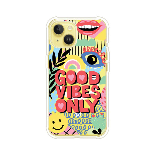 Funda personalizada para iPhone con diseño colorido estilo pop art y frase Good Vibes Only. Ideal para expresar energía positiva. Producto de Remark MX
