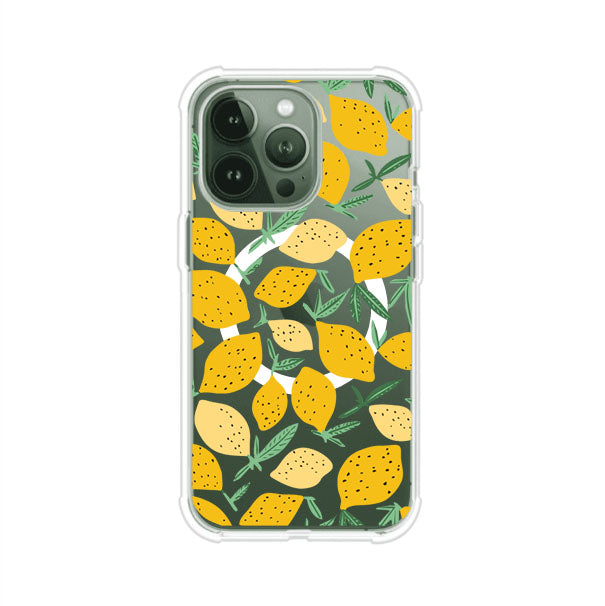 Funda personalizada para iPhone con diseño de limones amarillos estilo limoncello, inspirada en el verano mediterráneo. Producto de Remark MX