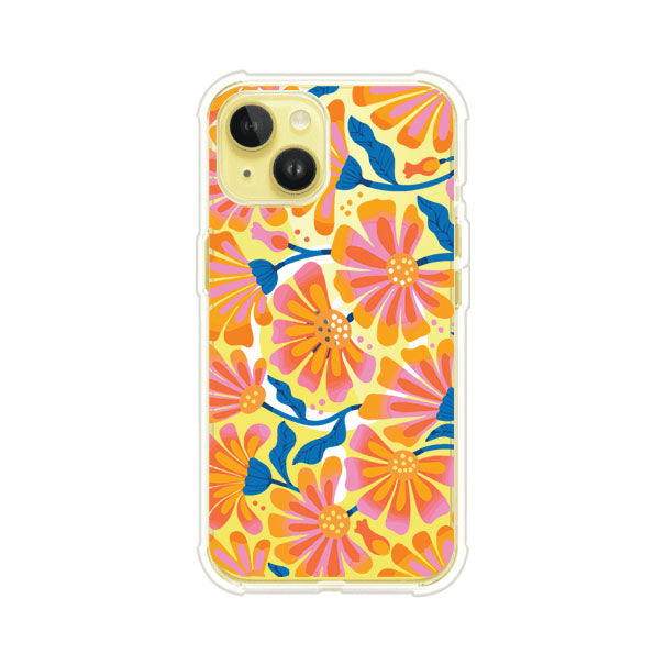 Funda personalizada para iPhone con diseño floral estilo Sunset Blossom en tonos naranjas, rosas y azules. Ideal para primavera/verano, producto de Remark MX