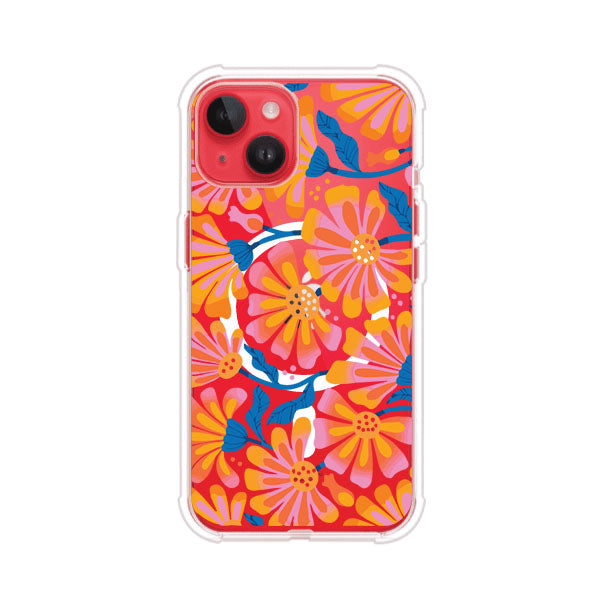 Funda personalizada para iPhone con diseño floral estilo Sunset Blossom en tonos naranjas, rosas y azules. Ideal para primavera/verano, producto de Remark MX