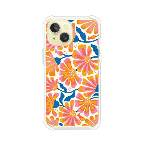 Funda personalizada para iPhone con diseño floral estilo Sunset Blossom en tonos naranjas, rosas y azules. Ideal para primavera/verano, producto de Remark MX
