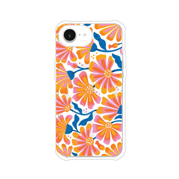 Funda personalizada para iPhone con diseño floral estilo Sunset Blossom en tonos naranjas, rosas y azules. Ideal para primavera/verano, producto de Remark MX