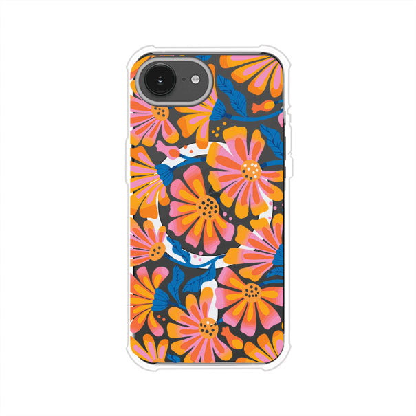 Funda personalizada para iPhone con diseño floral estilo Sunset Blossom en tonos naranjas, rosas y azules. Ideal para primavera/verano, producto de Remark MX