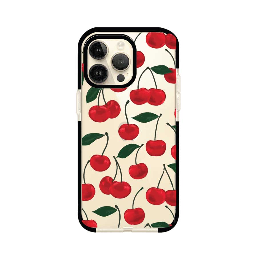 Funda personalizada para iPhone con diseño aesthetic de cerezas (cherries) rojas sobre fondo rosa, ideal para un estilo juvenil y divertido. Producto de Remark MX