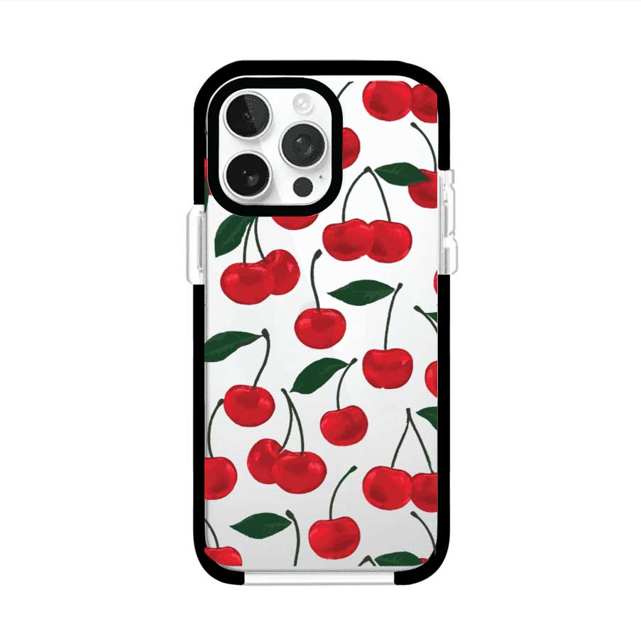 Funda personalizada para iPhone con diseño aesthetic de cerezas (cherries) rojas sobre fondo rosa, ideal para un estilo juvenil y divertido. Producto de Remark MX