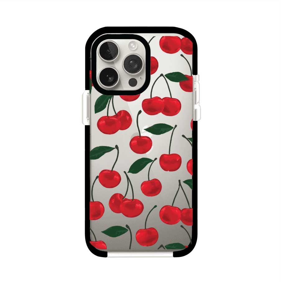 Funda personalizada para iPhone con diseño aesthetic de cerezas (cherries) rojas sobre fondo rosa, ideal para un estilo juvenil y divertido. Producto de Remark MX