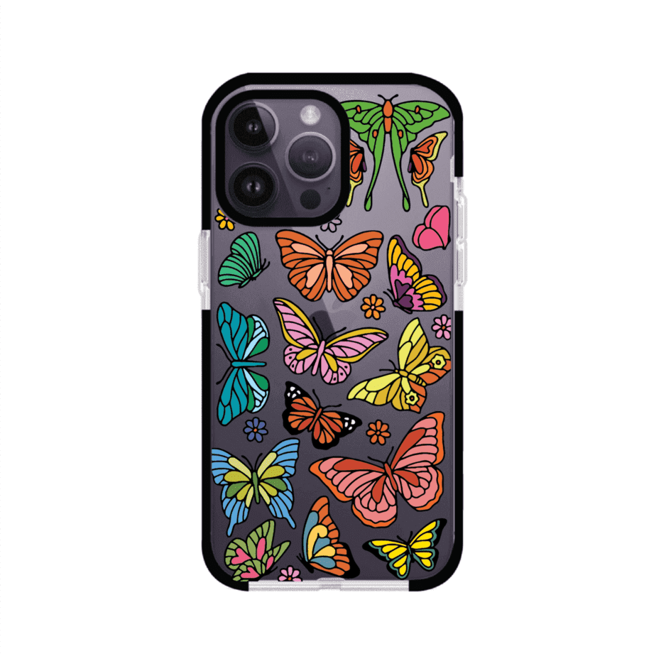 Funda transparente para iPhone con diseño aesthetic de mariposas de colores – Butterfly Haze de Remark Mx