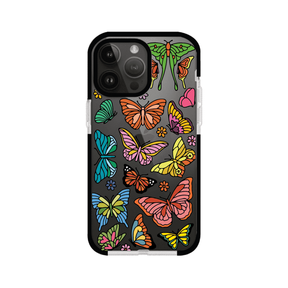 Funda transparente para iPhone con diseño aesthetic de mariposas de colores – Butterfly Haze de Remark Mx