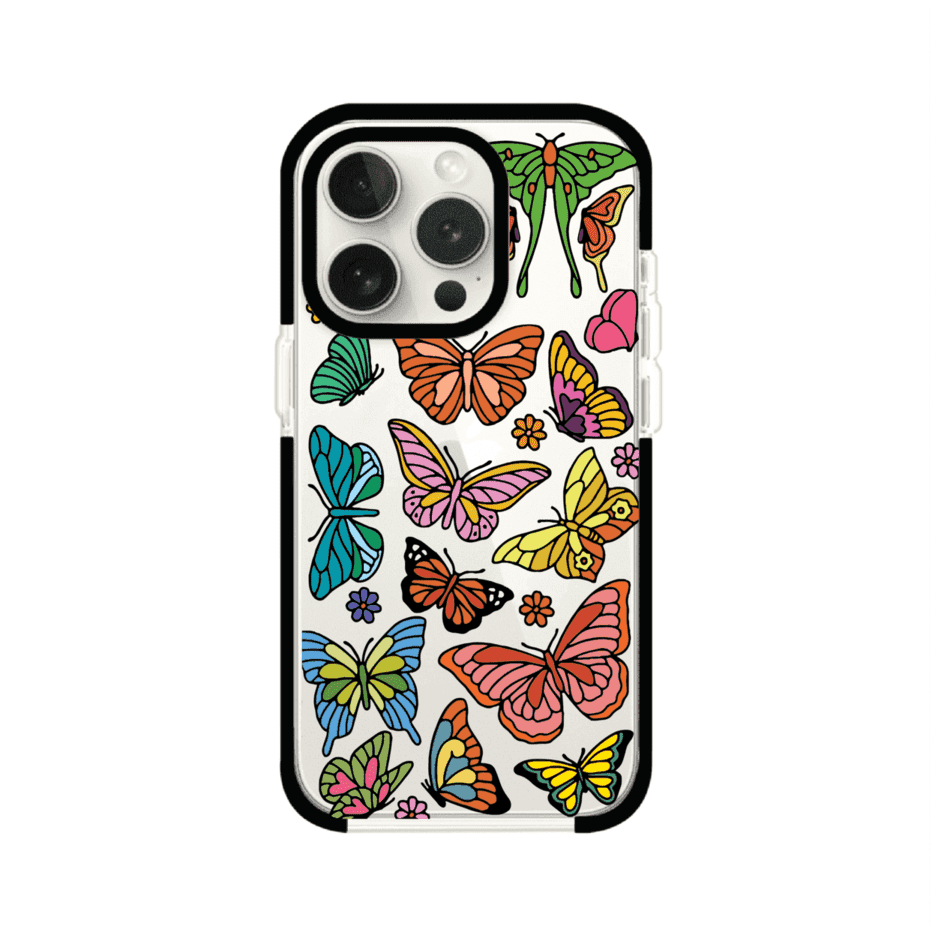 Funda transparente para iPhone con diseño aesthetic de mariposas de colores – Butterfly Haze de Remark Mx