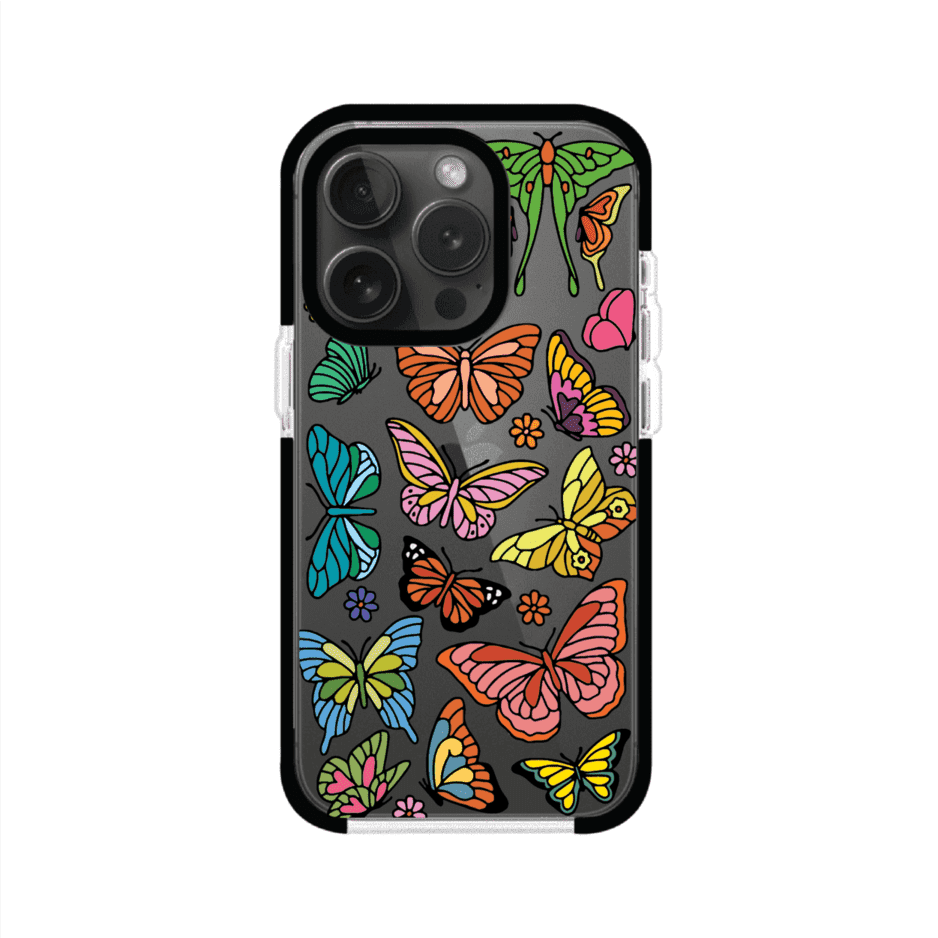 Funda transparente para iPhone con diseño aesthetic de mariposas de colores – Butterfly Haze de Remark Mx