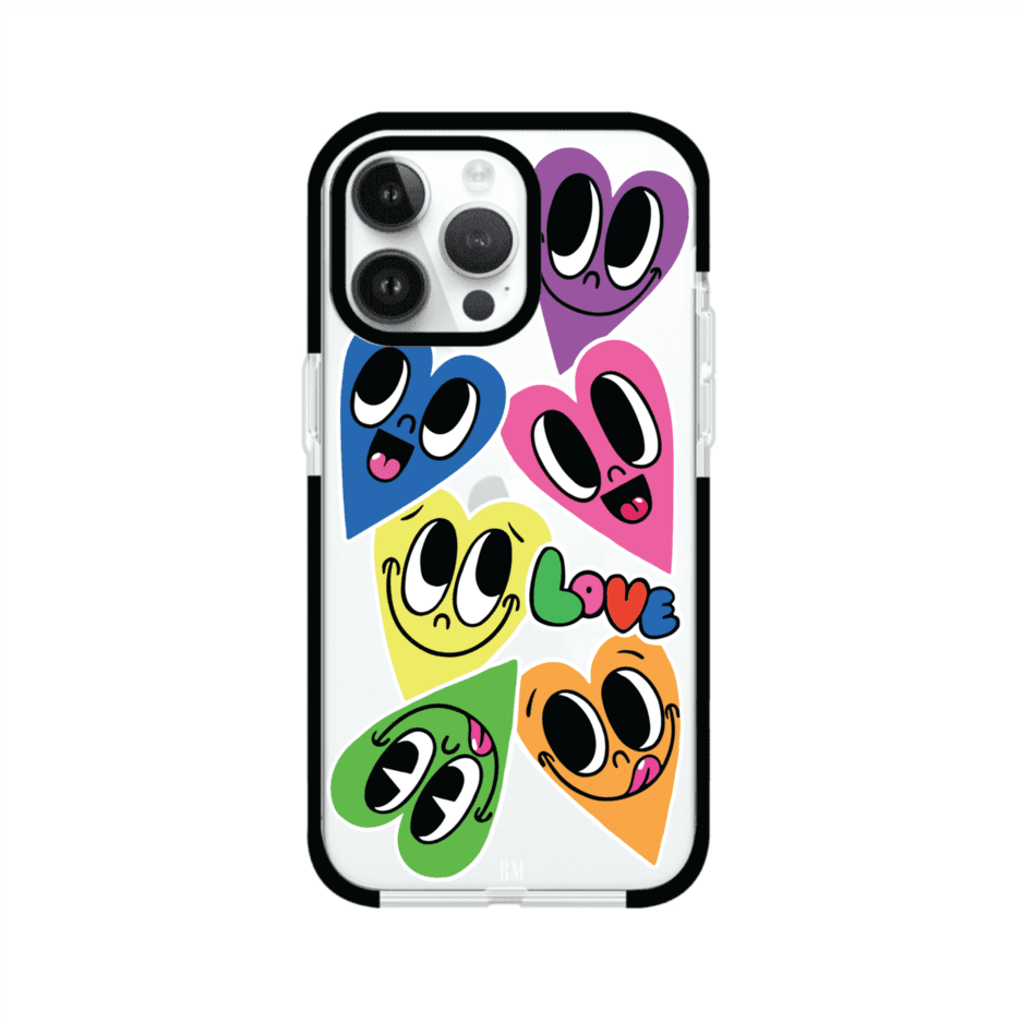Funda para iPhone con diseño de corazones sonrientes en colores vibrantes – Remark Mx