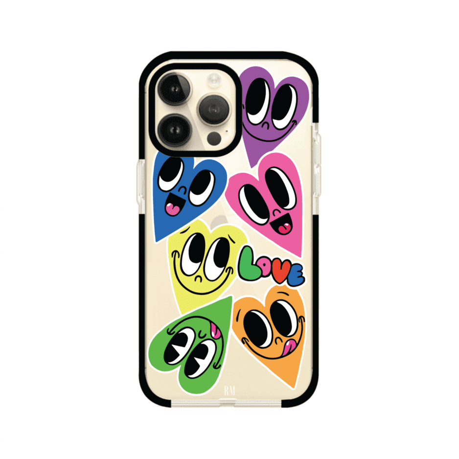 Funda para iPhone con diseño de corazones sonrientes en colores vibrantes – Remark Mx