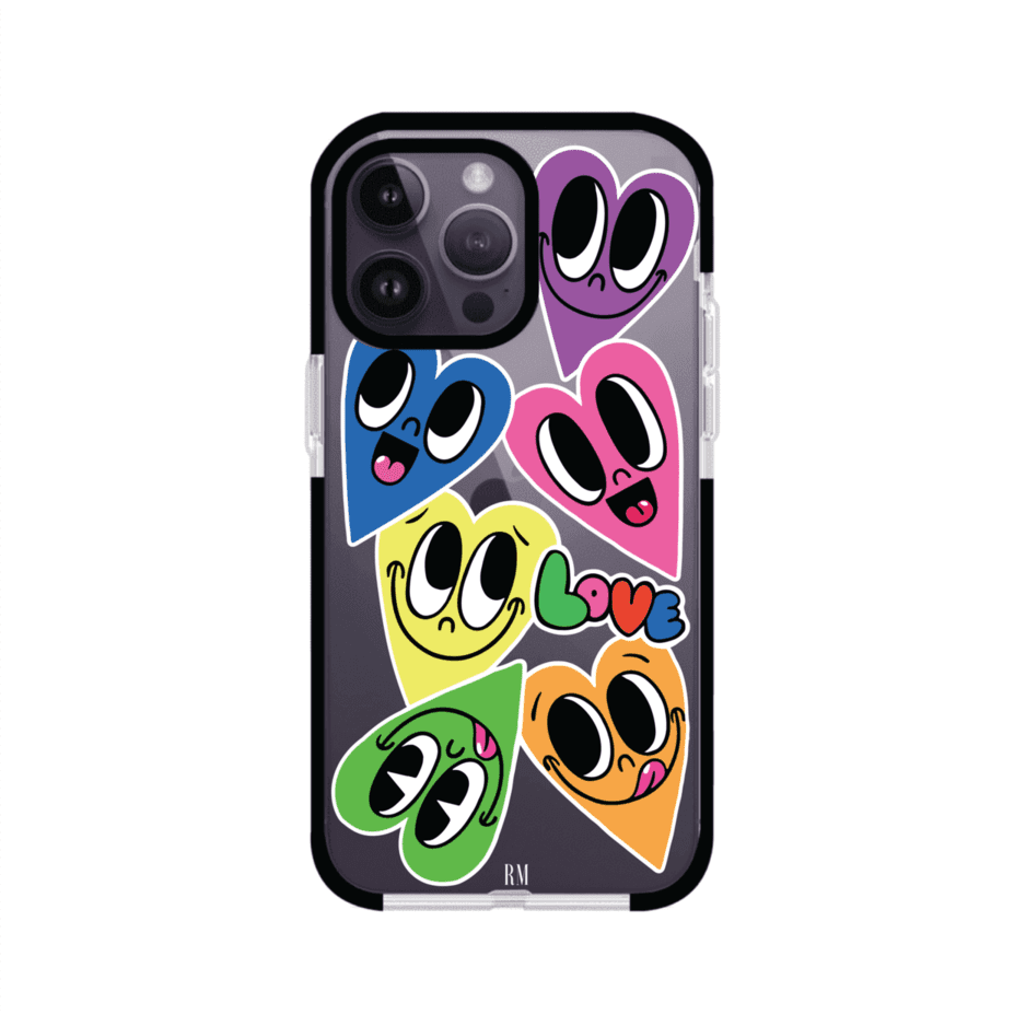 Funda para iPhone con diseño de corazones sonrientes en colores vibrantes – Remark Mx