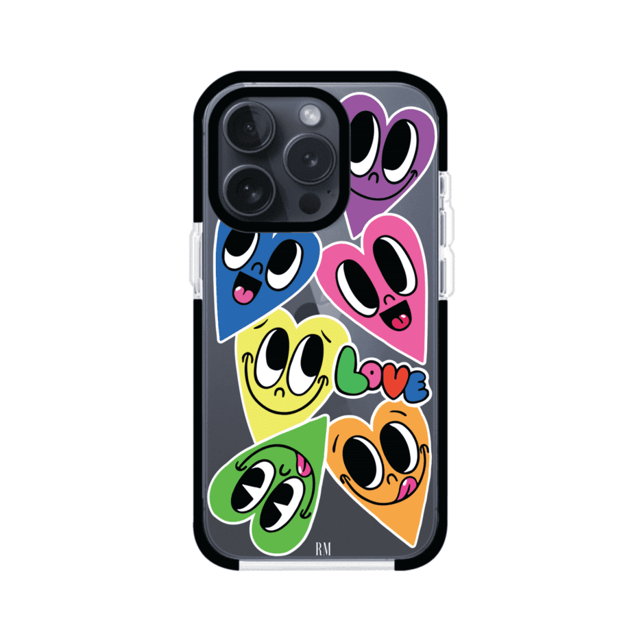 Funda para iPhone con diseño de corazones sonrientes en colores vibrantes – Remark Mx