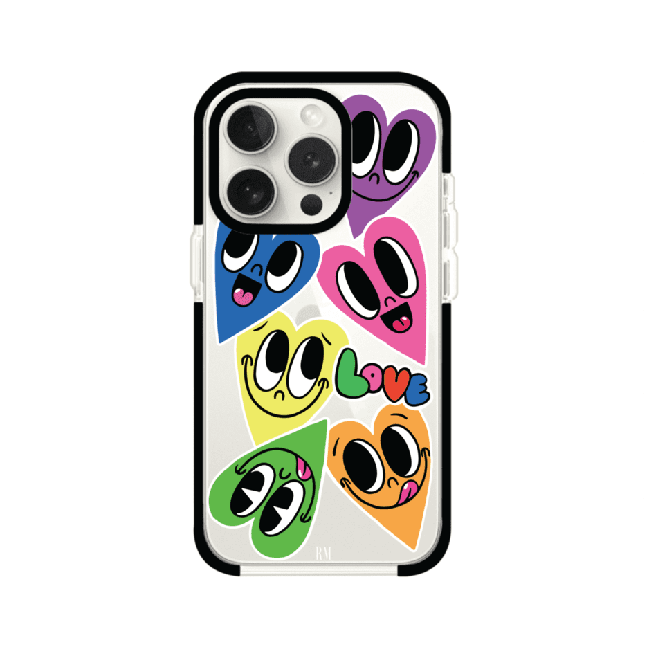 Funda para iPhone con diseño de corazones sonrientes en colores vibrantes – Remark Mx