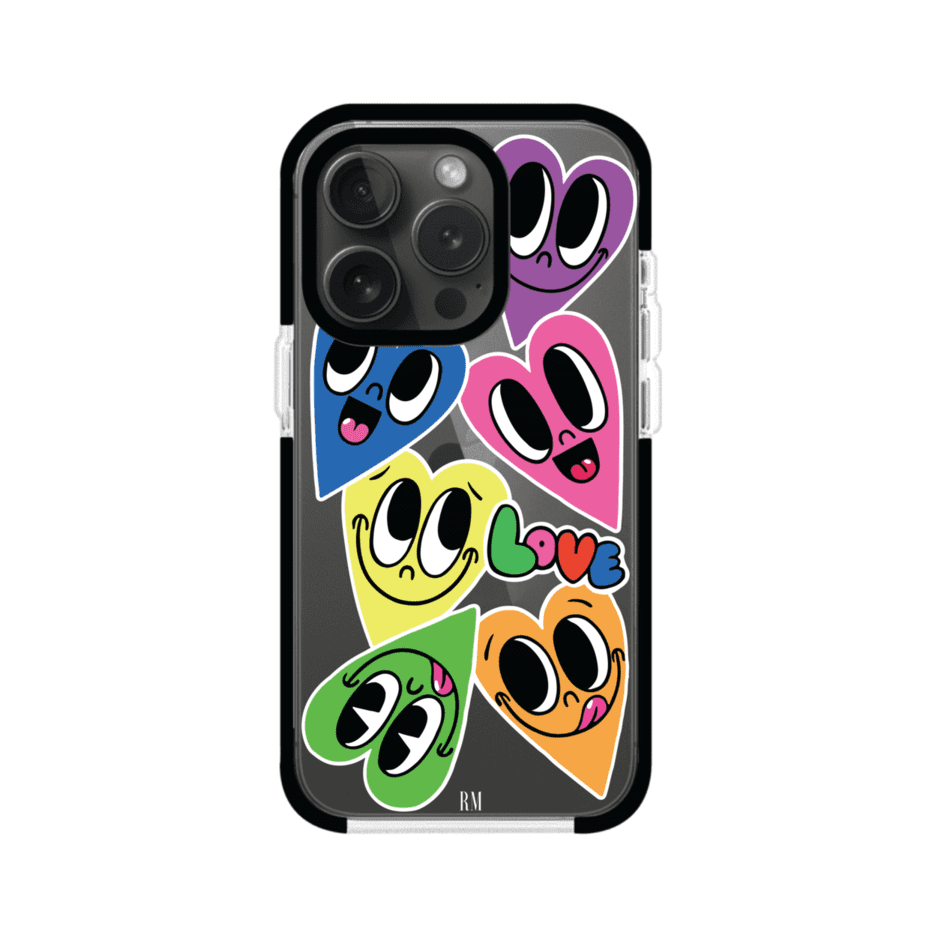 Funda para iPhone con diseño de corazones sonrientes en colores vibrantes – Remark Mx