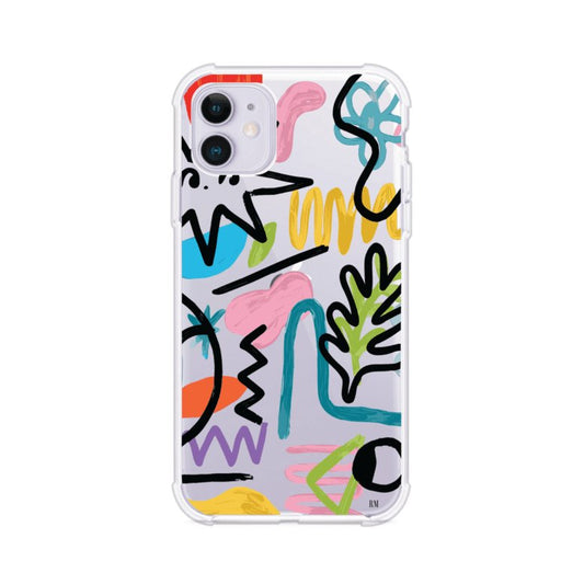 Funda con diseño de garabatos abstractos en colores vivos para iPhone. Estilo moderno y artístico. Producto de Remark Mx