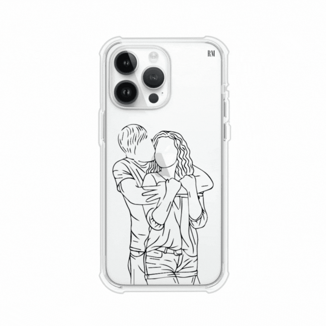 Funda transparente para celular con ilustración personalizada estilo outlines minimalista, sobre funda alto impacto de Remark Mx