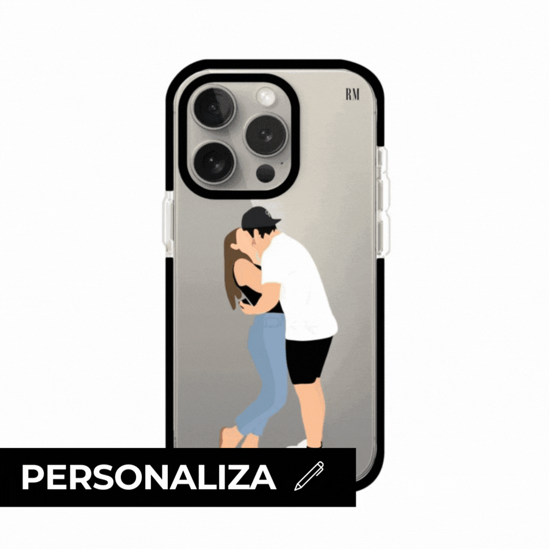 Funda transparente para celular con ilustración personalizada estilo faceless minimalista, sobre funda premium, alto impacto y magsafe de Remark Mx