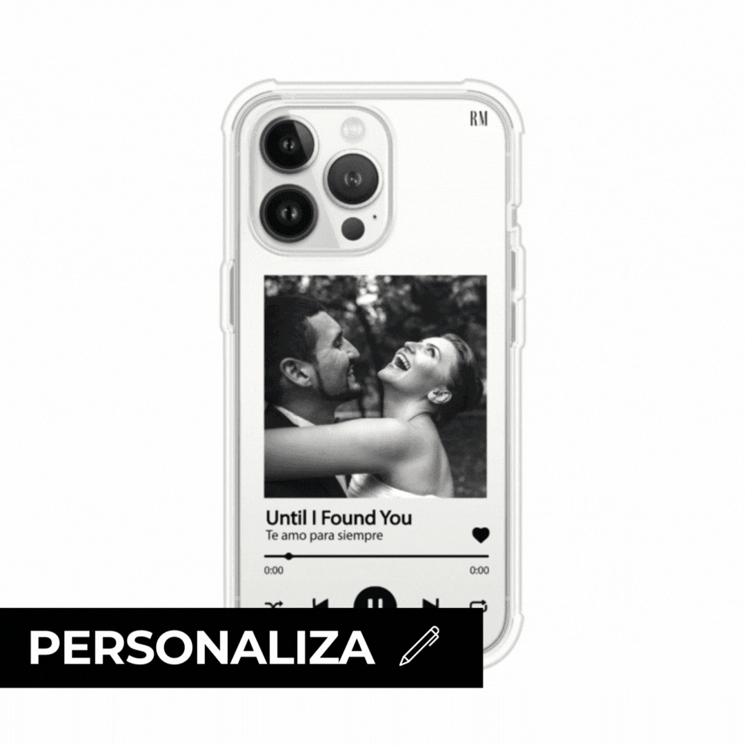 Funda transparente para celular con ilustración personalizada en reproductor de música minimalista con texto, sobre funda premium, alto impacto y magsafe de Remark Mx