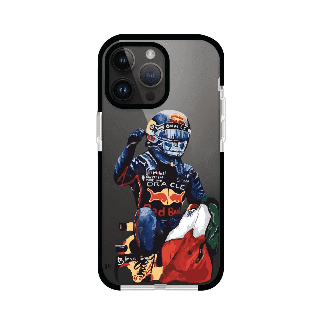 Funda para iPhone con ilustración de Checo Pérez, diseño Red Bull Racing, estilo artístico – Remark Mx