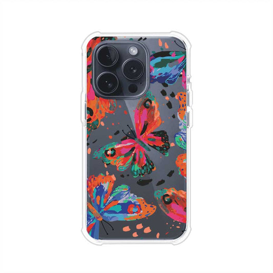 Funda para iPhone con diseño artístico de mariposas en tonos neón sobre fondo oscuro, estilo vibrante y expresivo – Remark Mx