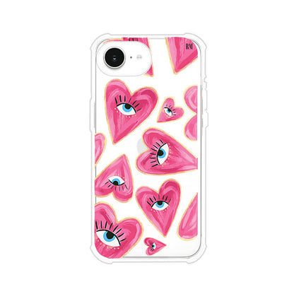 Funda para iPhone con corazones rosas ilustrados y ojos, diseño artístico y romántico. Ideal para expresar amor con estilo. Producto de Remark Mx