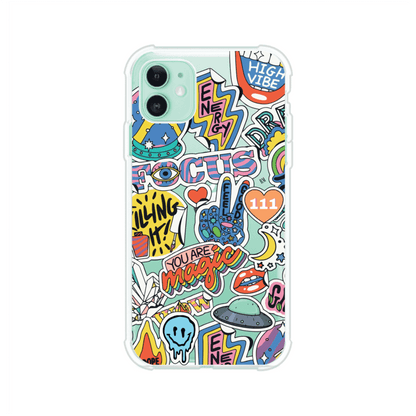 Funda para iPhone con diseño de stickers coloridos con frases motivacionales y energías positivas – Remark Mx