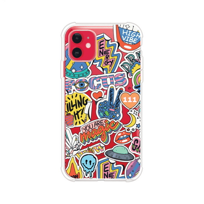 Funda para iPhone con diseño de stickers coloridos con frases motivacionales y energías positivas – Remark Mx