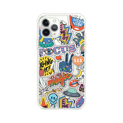 Funda para iPhone con diseño de stickers coloridos con frases motivacionales y energías positivas – Remark Mx