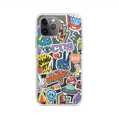 Funda para iPhone con diseño de stickers coloridos con frases motivacionales y energías positivas – Remark Mx