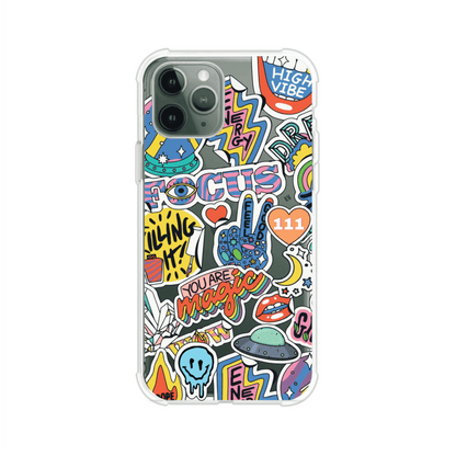 Funda para iPhone con diseño de stickers coloridos con frases motivacionales y energías positivas – Remark Mx