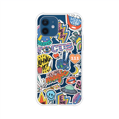 Funda para iPhone con diseño de stickers coloridos con frases motivacionales y energías positivas – Remark Mx