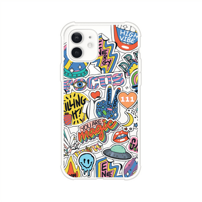 Funda para iPhone con diseño de stickers coloridos con frases motivacionales y energías positivas – Remark Mx
