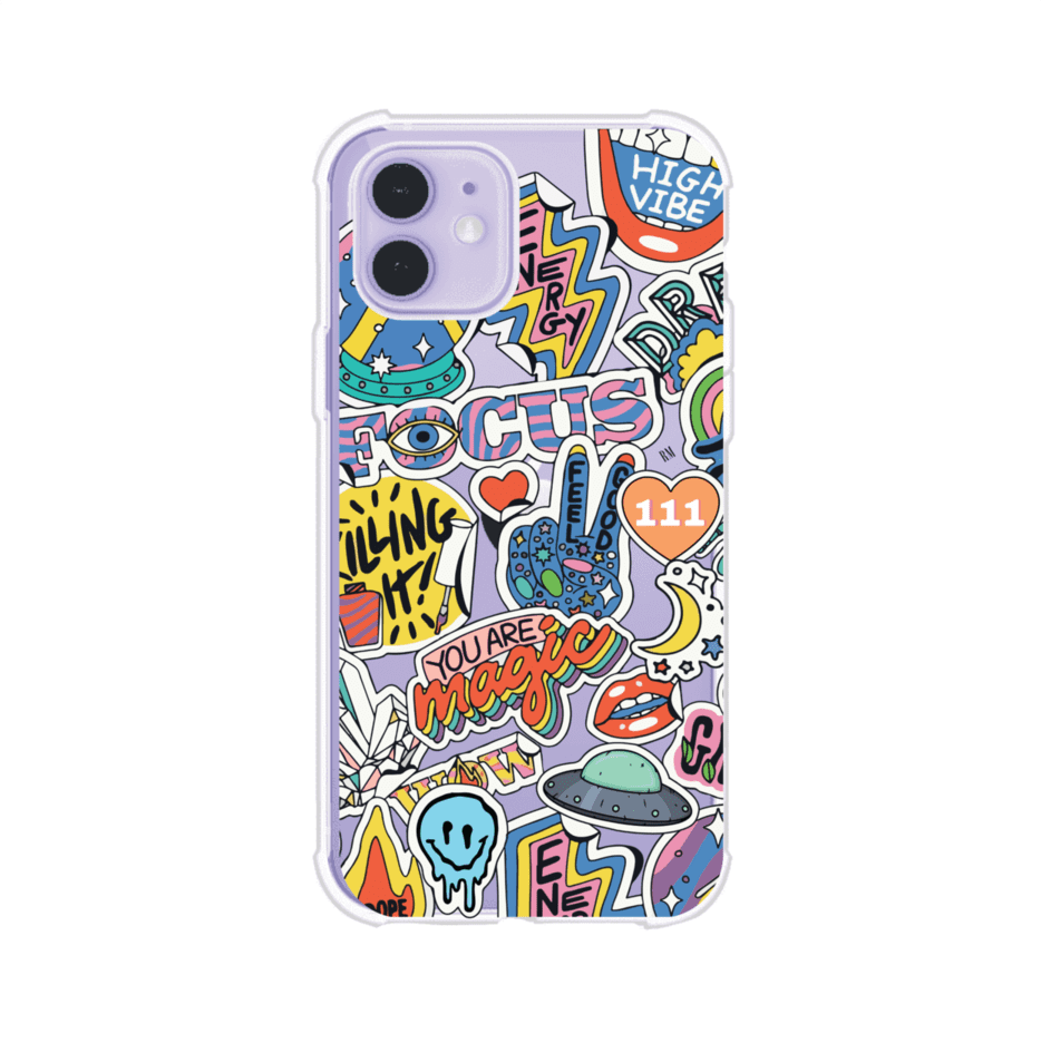 Funda para iPhone con diseño de stickers coloridos con frases motivacionales y energías positivas – Remark Mx