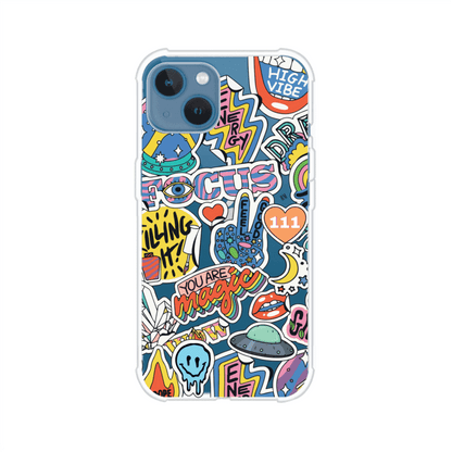 Funda para iPhone con diseño de stickers coloridos con frases motivacionales y energías positivas – Remark Mx