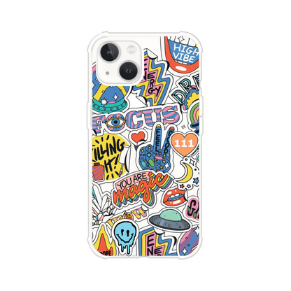 Funda para iPhone con diseño de stickers coloridos con frases motivacionales y energías positivas – Remark Mx
