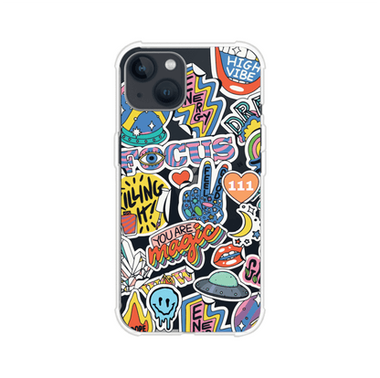 Funda para iPhone con diseño de stickers coloridos con frases motivacionales y energías positivas – Remark Mx
